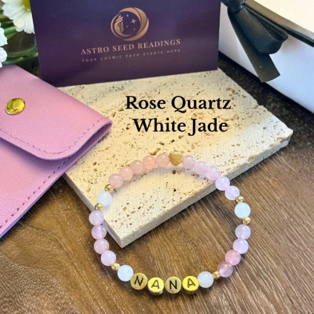 NANA Rose Quartz White Jade Crystal Bracelet 6mm Beads Jewelry Gift Ready - Picture 5 of 11